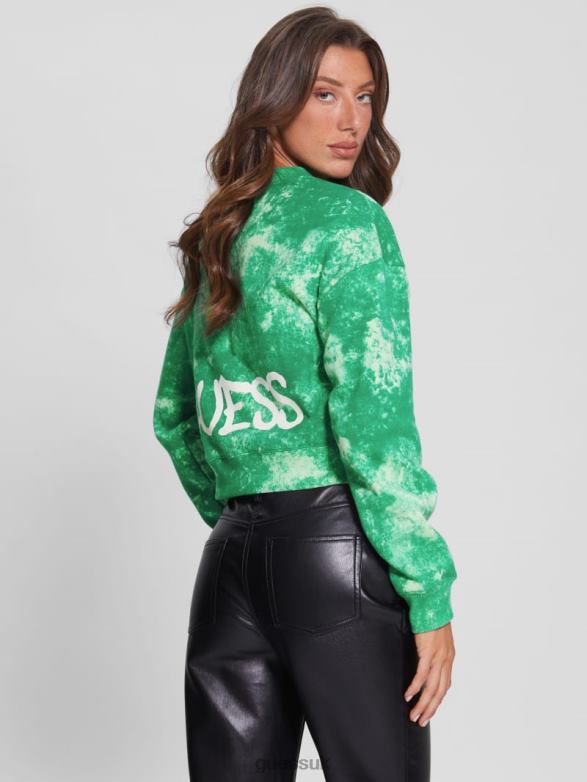 GUESS Women Queen Cropped Pullover Valley Green Apparel V28V61641