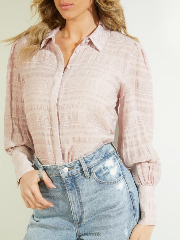 GUESS Women Rav Crinkle Top Brick Rose Multi Apparel V28V61660