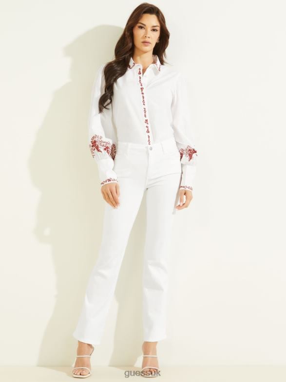 GUESS Women Ravin Embroidered Shirt Pure White Apparel V28V61430