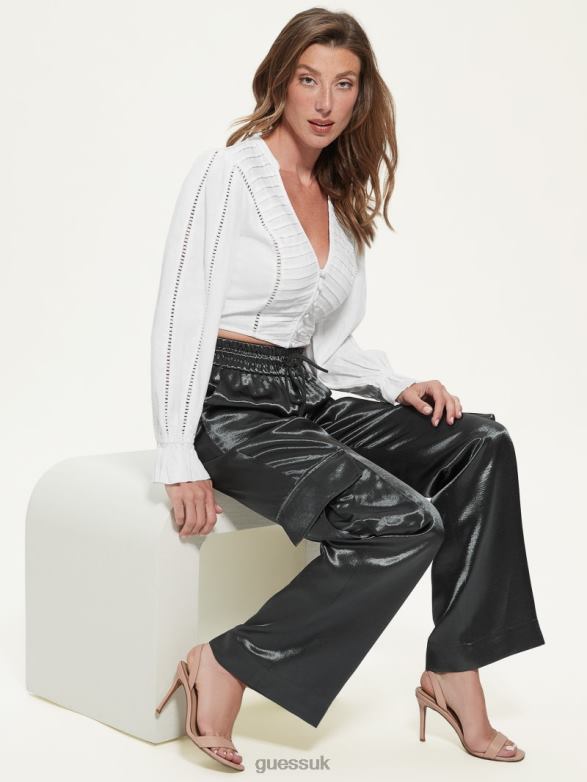GUESS Women Rhea Linen Blouse Pure White Apparel V28V61417