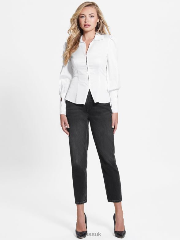 GUESS Women Rina Lace-Up Shirt Pure White Apparel V28V61435