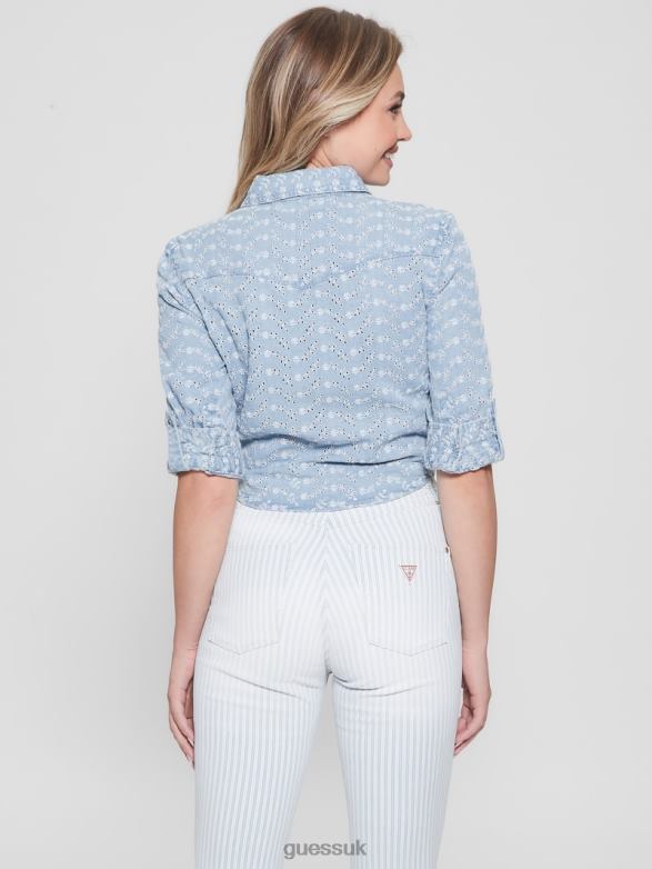 GUESS Women Sexy Crop Eyelet Shirt Carefly Apparel V28V61077