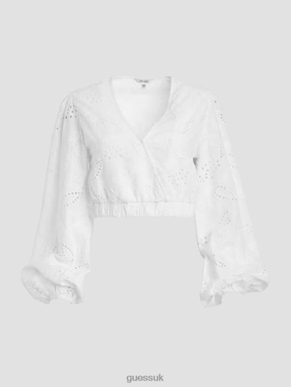 GUESS Women Stella Eyelet Top Pure White Apparel V28V6988
