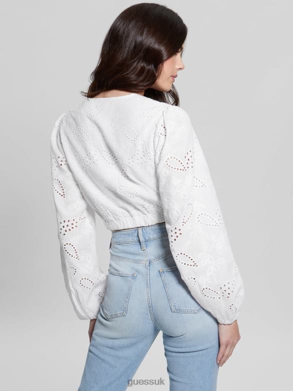 GUESS Women Stella Eyelet Top Pure White Apparel V28V6988
