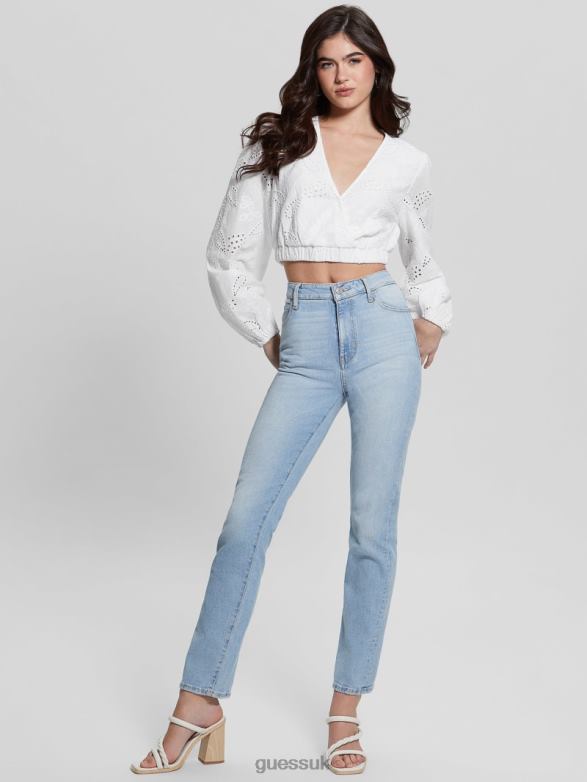 GUESS Women Stella Eyelet Top Pure White Apparel V28V6988