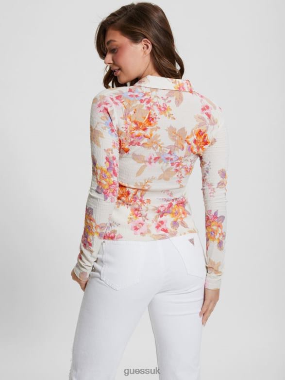 GUESS Women Tessa Smocked Top Catalina Blooms Apparel V28V6949