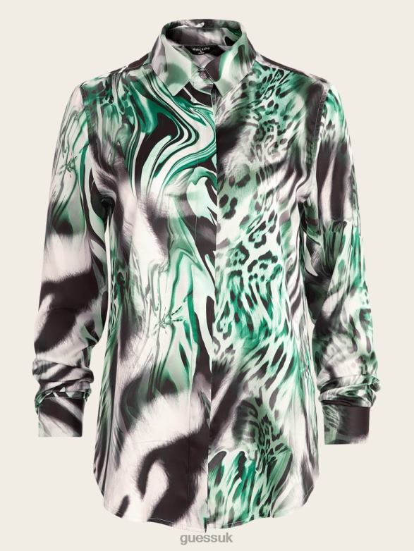 GUESS Women The Icon Printed Blouse Feline Feeling Print Apparel V28V61207
