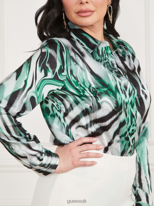 GUESS Women The Icon Printed Blouse Feline Feeling Print Apparel V28V61207