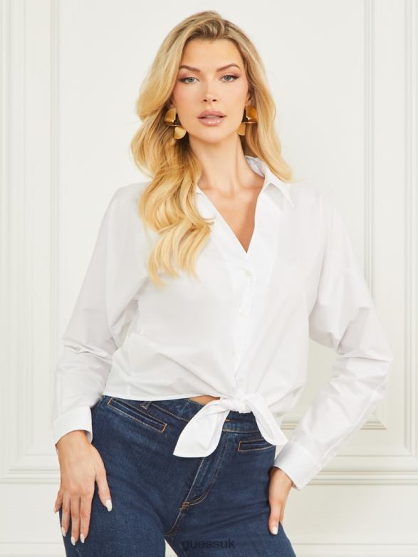 GUESS Women Tiffany Poplin Blouse Blanc Pur Apparel V28V61114