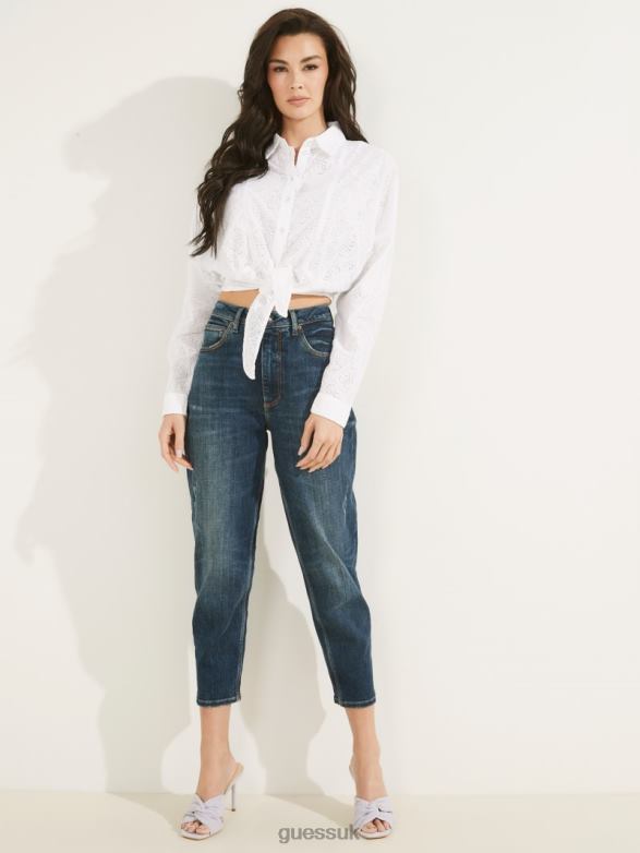 GUESS Women Tina Eyelet Shirt Pure White Apparel V28V61484