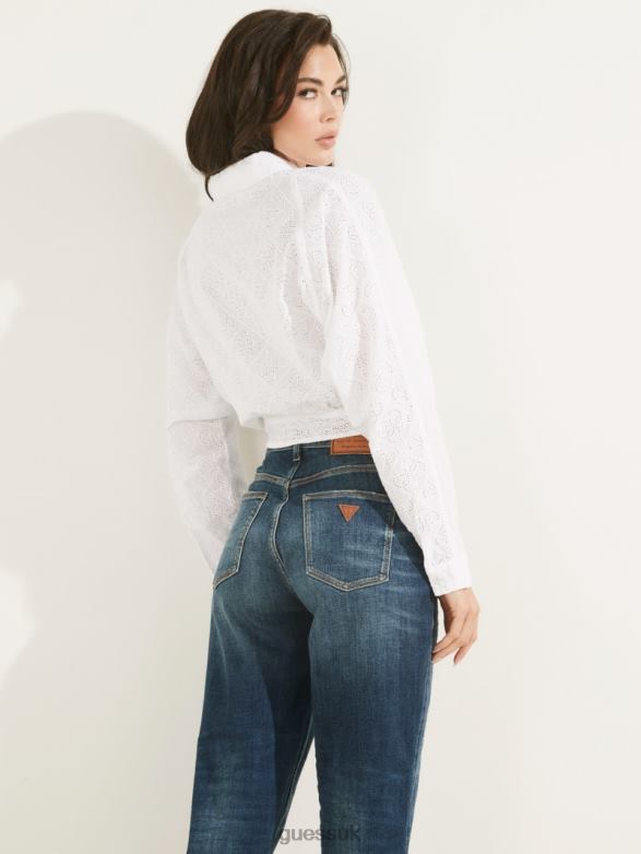 GUESS Women Tina Eyelet Shirt Pure White Apparel V28V61484
