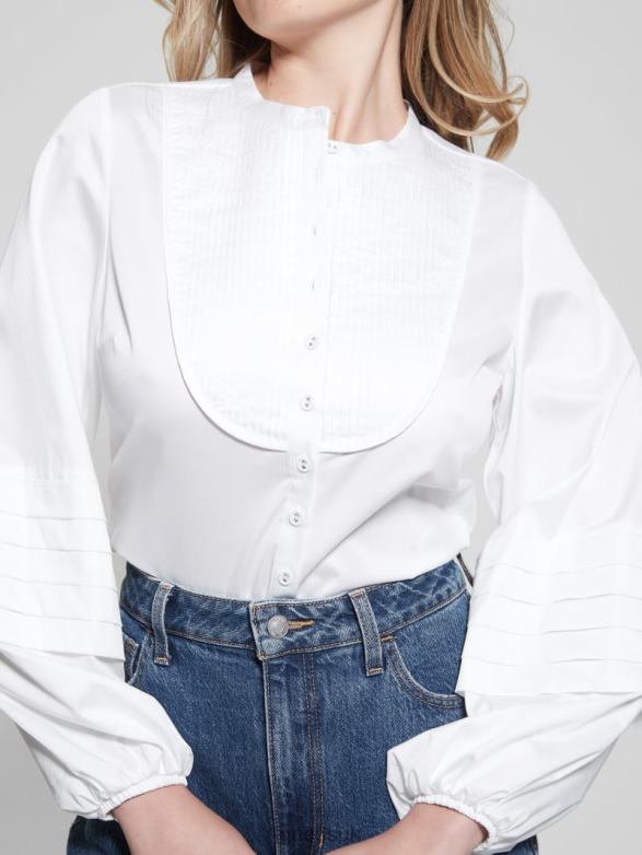 GUESS Women Tina Woven Blouse Pure White Apparel V28V61302