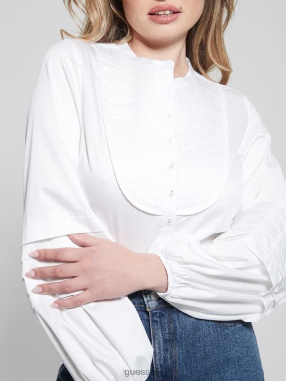 GUESS Women Tina Woven Blouse Pure White Apparel V28V61302