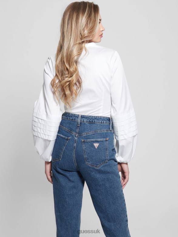 GUESS Women Tina Woven Blouse Pure White Apparel V28V61302