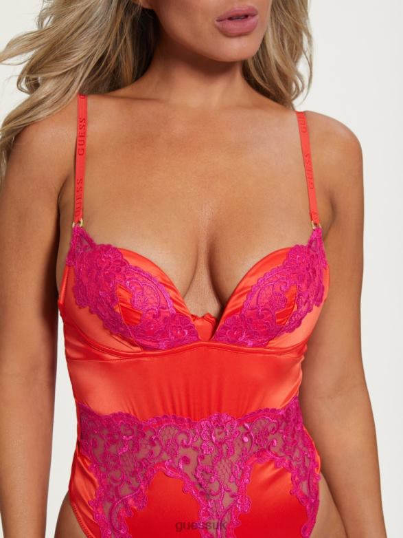 GUESS Women Bridgette Thong Bodysuit Red Lava Apparel V28V62635