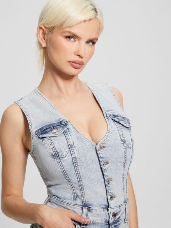 GUESS Women Eco Bella Denim Romper Heart Lake Apparel V28V69