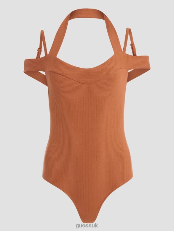 GUESS Women Eco Cora Cold-Shoulder Bodysuit Fireplace Brick Apparel V28V61230