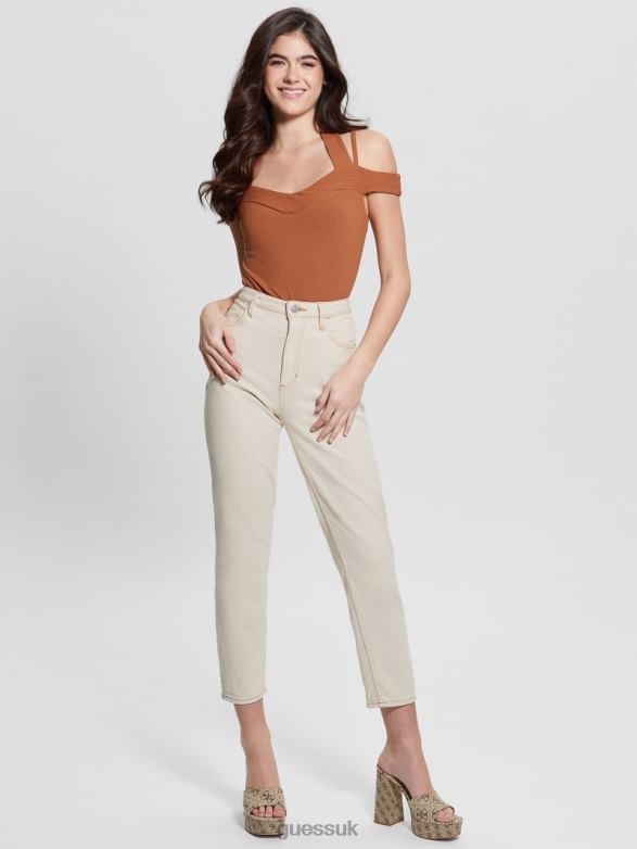 GUESS Women Eco Cora Cold-Shoulder Bodysuit Fireplace Brick Apparel V28V61230