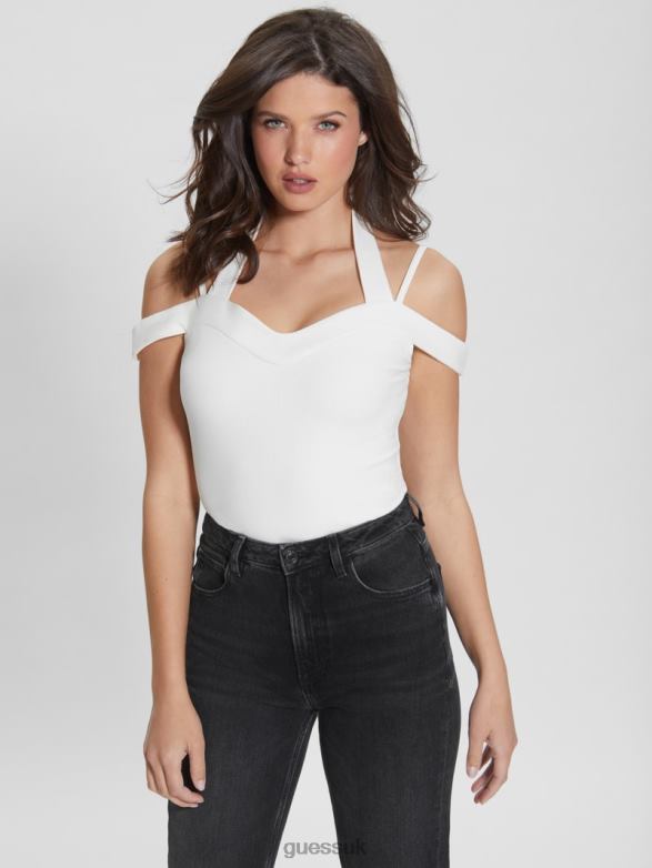 GUESS Women Eco Cora Cold-Shoulder Bodysuit White Glam Apparel V28V61096
