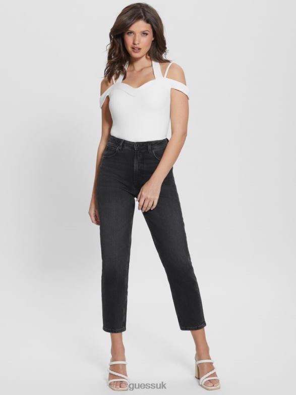 GUESS Women Eco Cora Cold-Shoulder Bodysuit White Glam Apparel V28V61096