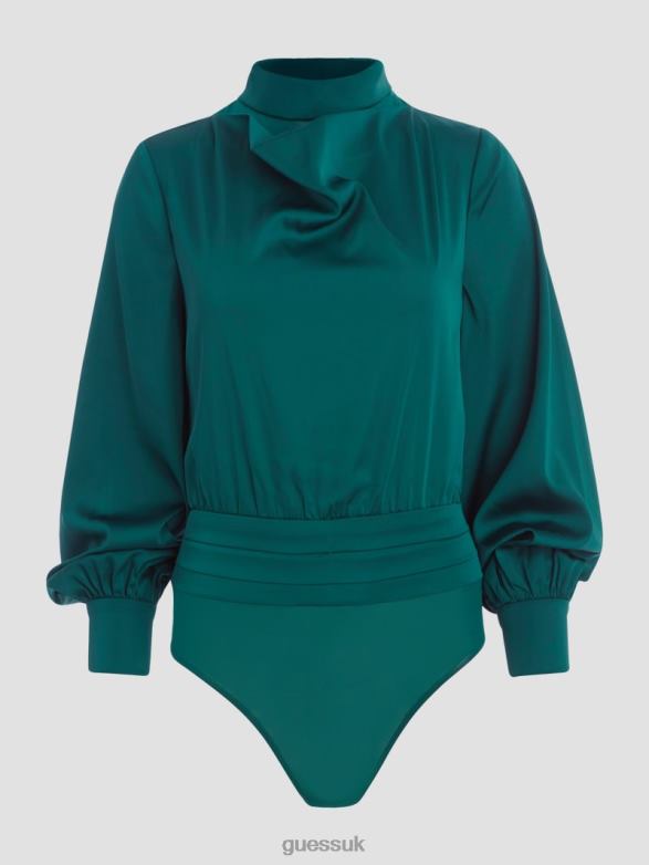 GUESS Women Eco Katie Mock Neck Bodysuit Regal Teal Apparel V28V61192