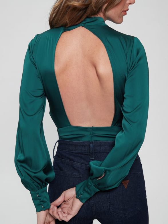 GUESS Women Eco Katie Mock Neck Bodysuit Regal Teal Apparel V28V61192