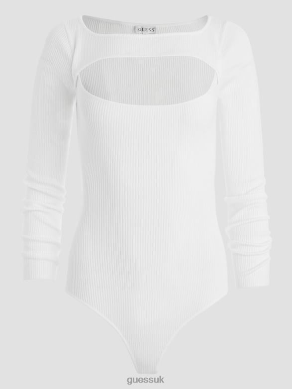 GUESS Women Eco Liv Cutout Bodysuit Dove White Apparel V28V61413