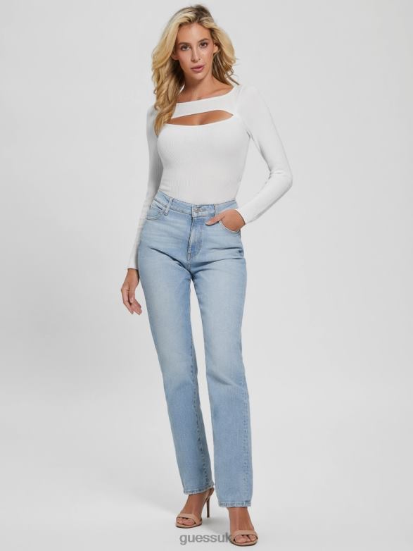 GUESS Women Eco Liv Cutout Bodysuit Dove White Apparel V28V61413