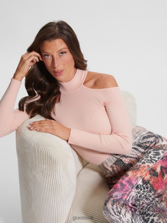 GUESS Women Eco Milly Cold-Shoulder Bodysuit Blush Breeze Apparel V28V61553