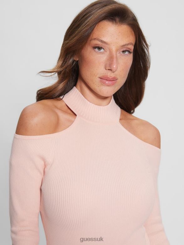 GUESS Women Eco Milly Cold-Shoulder Bodysuit Blush Breeze Apparel V28V61553
