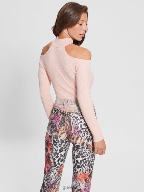 GUESS Women Eco Milly Cold-Shoulder Bodysuit Blush Breeze Apparel V28V61553