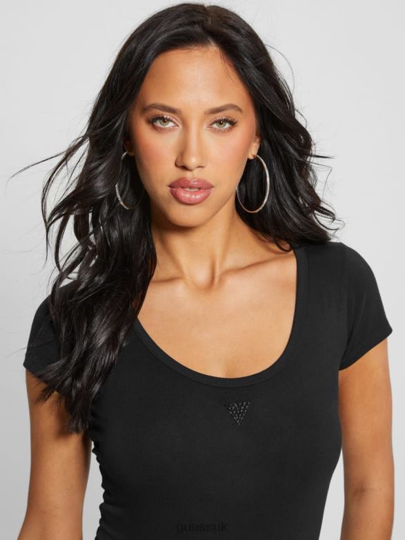 GUESS Women Eco Triangle Scoop Bodysuit Black Apparel V28V61078