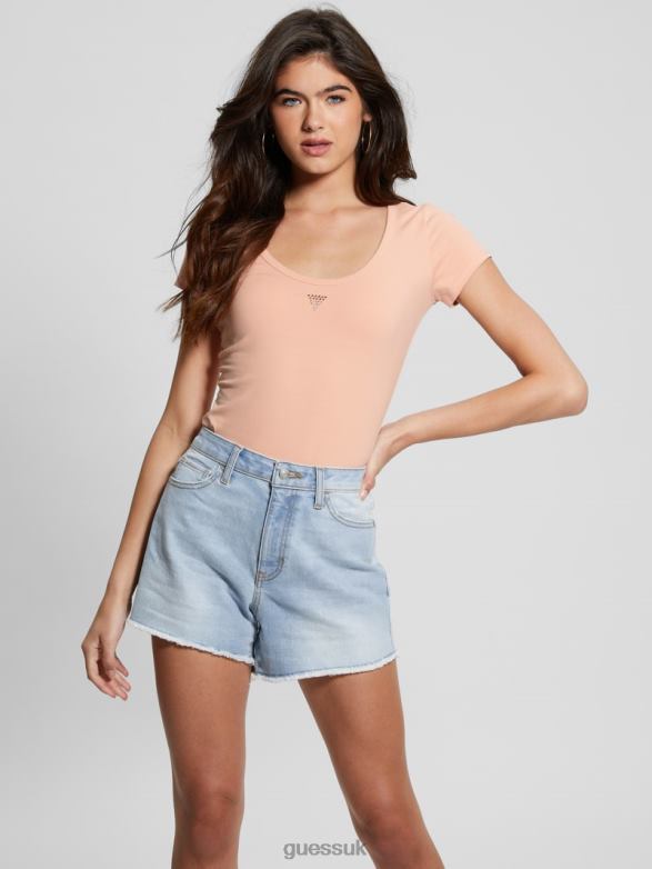 GUESS Women Eco Triangle Scoop Bodysuit Powder Rose Apparel V28V61095
