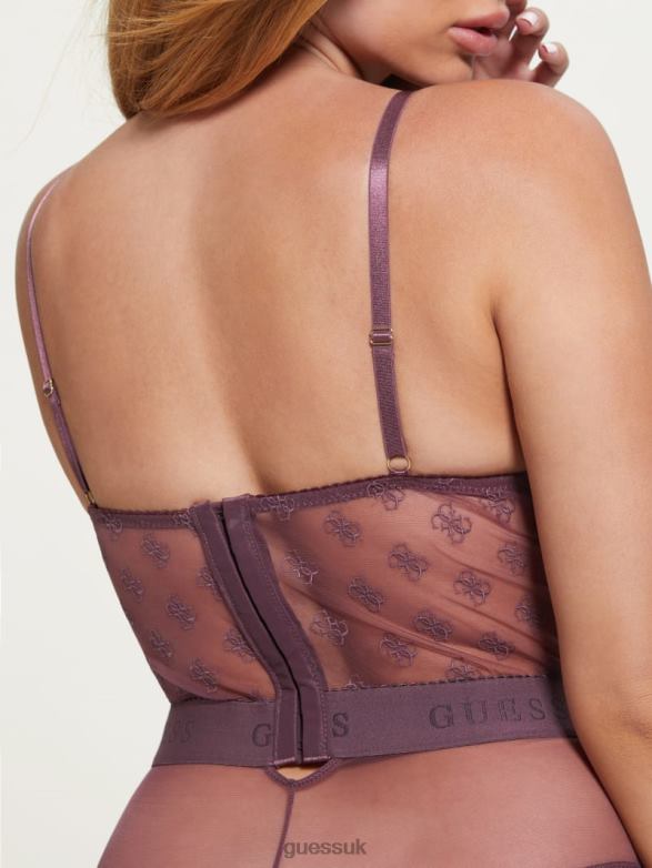 GUESS Women Elaine Mesh Bodysuit Mineral Violet Apparel V28V61406