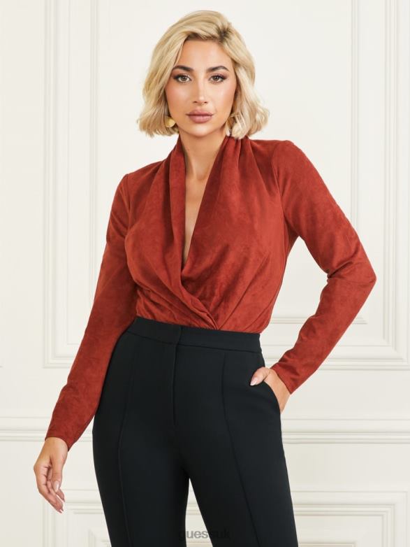 GUESS Women Hudson Bodysuit Dark Jam Red Apparel V28V61468