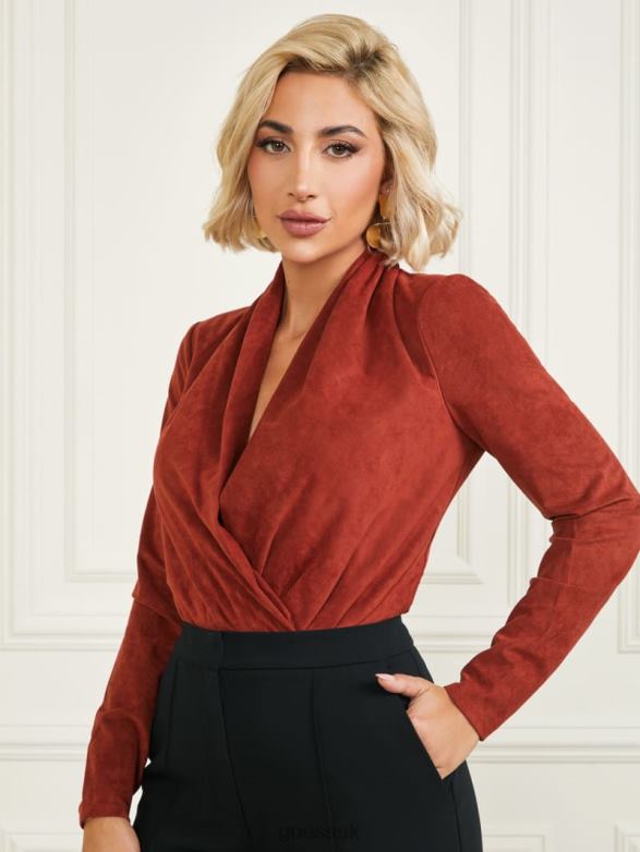 GUESS Women Hudson Bodysuit Dark Jam Red Apparel V28V61468