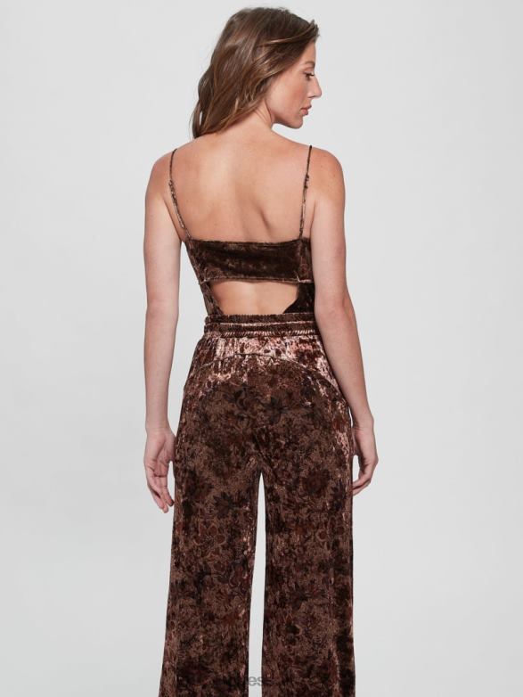 GUESS Women Jade Velvet Bodysuit Spice Market Floral Print Apparel V28V61477