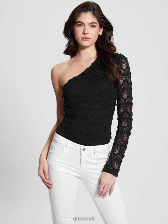 GUESS Women Liza One-Shoulder Lace Bodysuit Black Apparel V28V61523