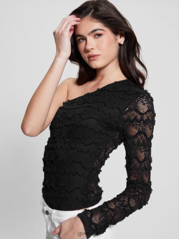 GUESS Women Liza One-Shoulder Lace Bodysuit Black Apparel V28V61523