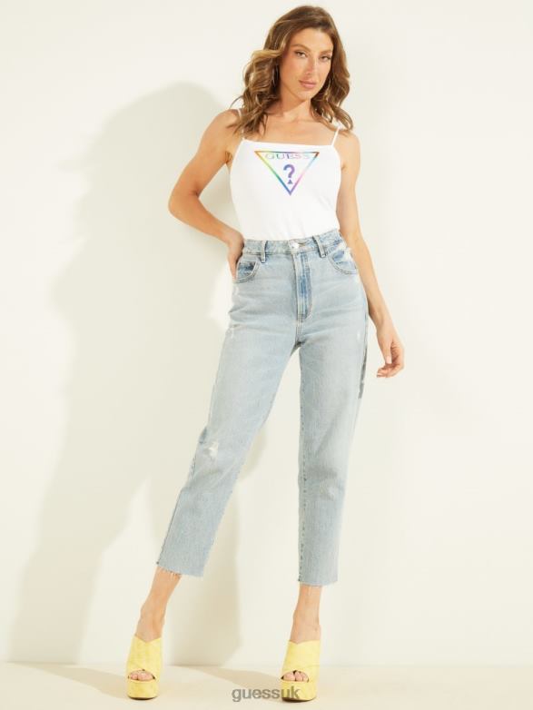 GUESS Women Rainbow Logo Bodysuit Pure White Apparel V28V61152