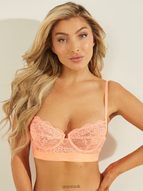 GUESS Women Aria Wired Lace Bra Floro Peach Apparel V28V62681