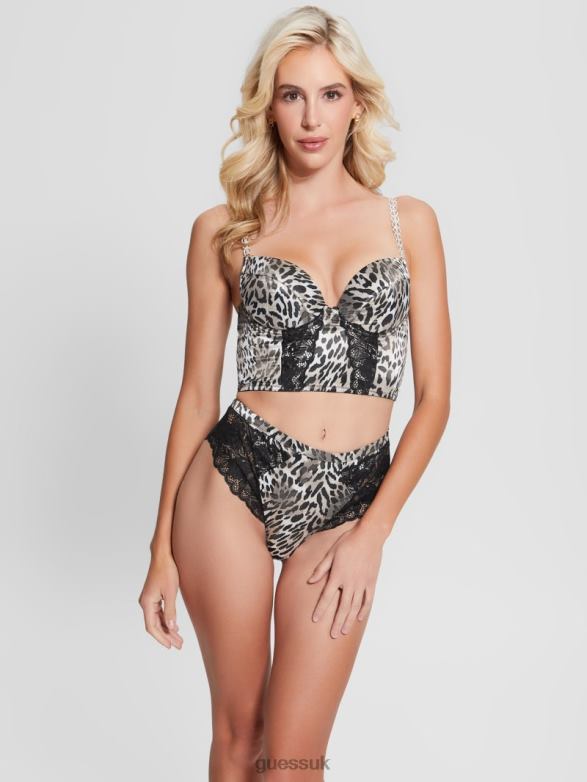 GUESS Women Destiny Padded Bustier Bra Abstract Leopard Small Apparel V28V61200