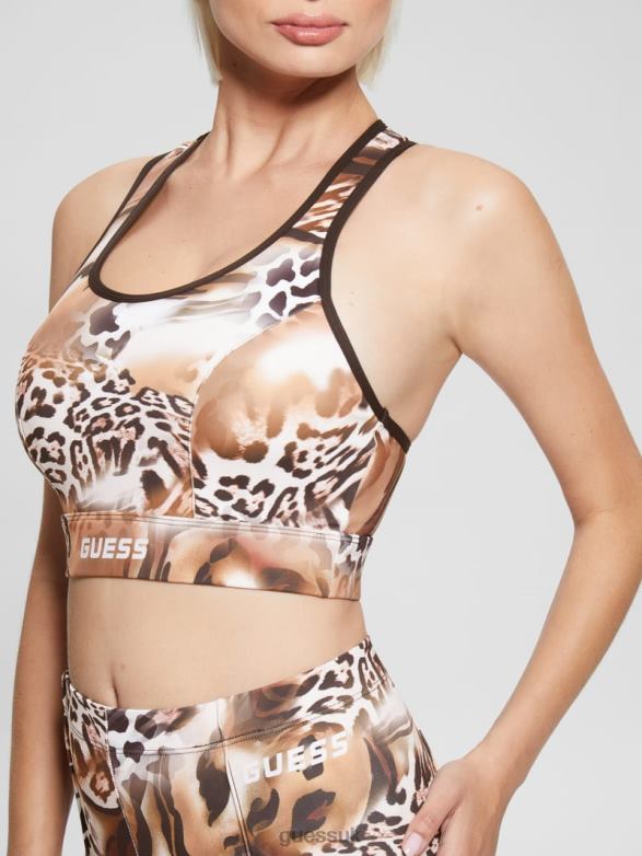 GUESS Women Eco Adrianna Animalier Active Bra Fluid Leopard Print Apparel V28V61675