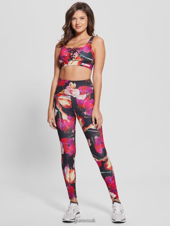 GUESS Women Eco Corine Active Sports Bra Pink And Black Macro Flow Apparel V28V61694