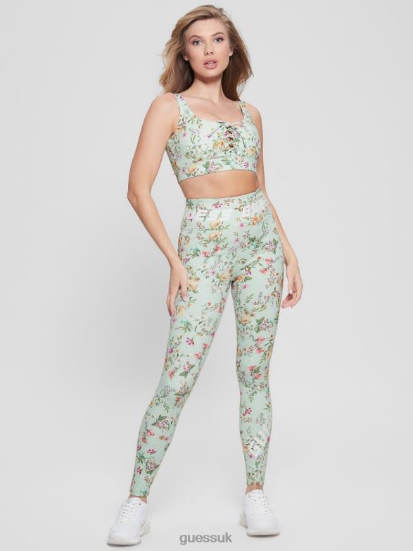 GUESS Women Eco Davin Printed Active Bra Acqua Field Flower Apparel V28V61124