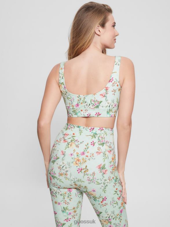 GUESS Women Eco Davin Printed Active Bra Acqua Field Flower Apparel V28V61124
