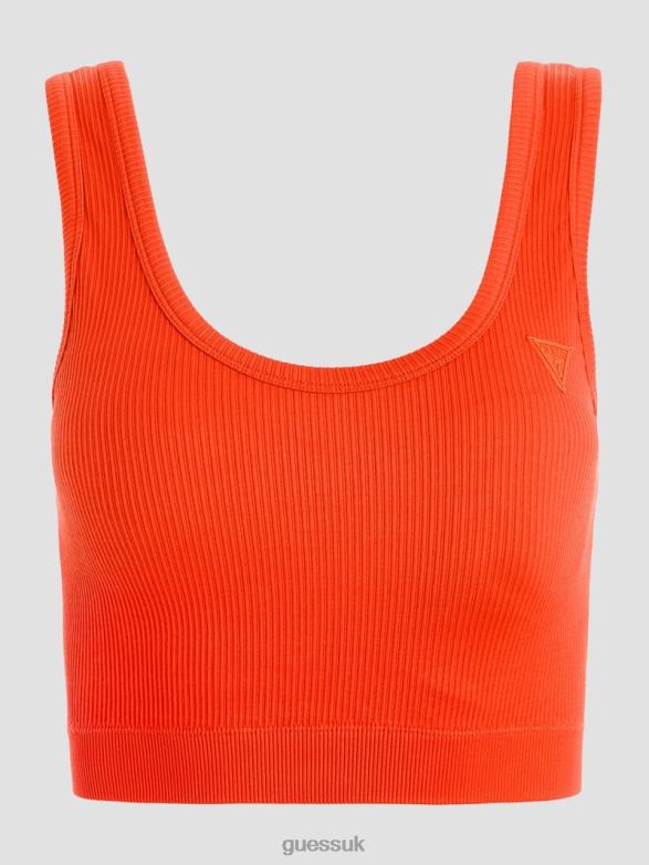 GUESS Women Seamless Ribbed Active Bra Orange Slice Apparel V28V61699