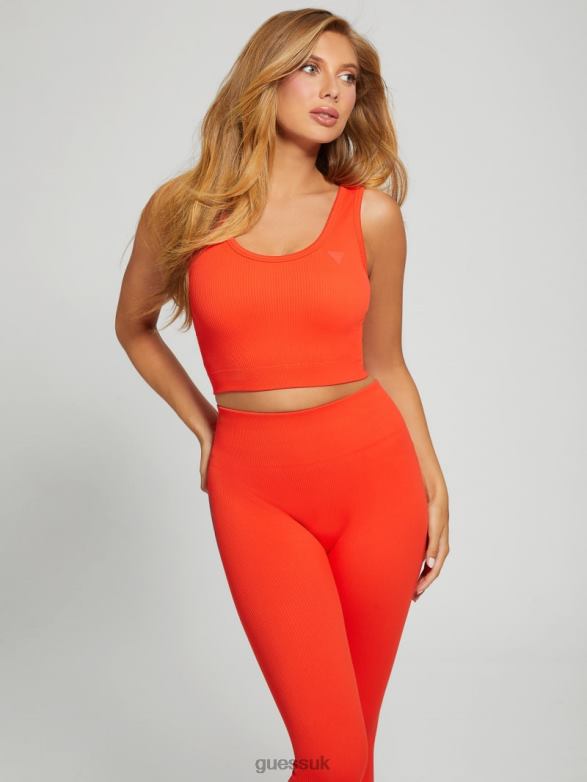GUESS Women Seamless Ribbed Active Bra Orange Slice Apparel V28V61699