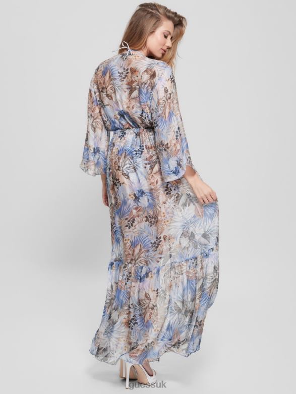 GUESS Women Long Silk-Blend Kimono Big Animal Foliage Apparel V28V62541
