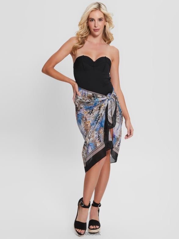 GUESS Women Printed Pareo Skirt Swim Cover-Up Animal Foliage Apparel V28V62555